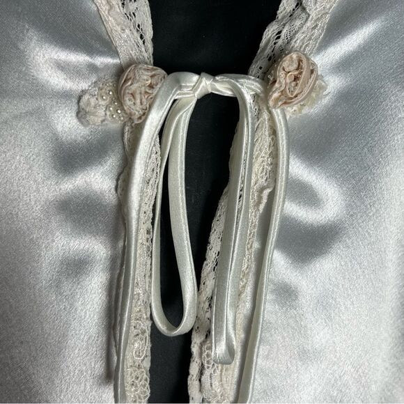 Coquette Victorian Satin Dress Lace Sheer Ruffles Fairy White Tunic Mini Dress - Picture 7 of 9